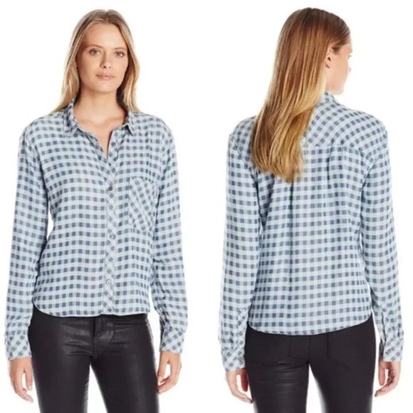 rails dana mini checkered tencel lyocell button up long sleeve top - Picture 1 of 7